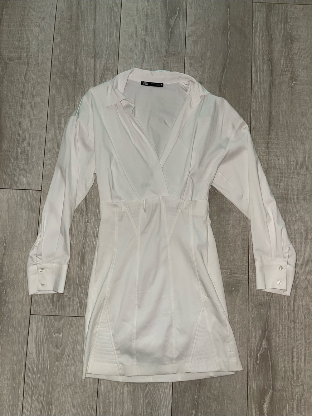 🪞Zara White Long-Sleeve Collared Mini Dress XS/Never Worn🪞